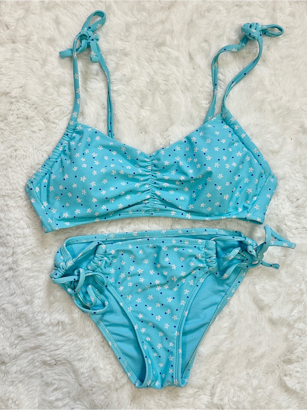 Floral Light Blue Bikini Set Adjustable Padded